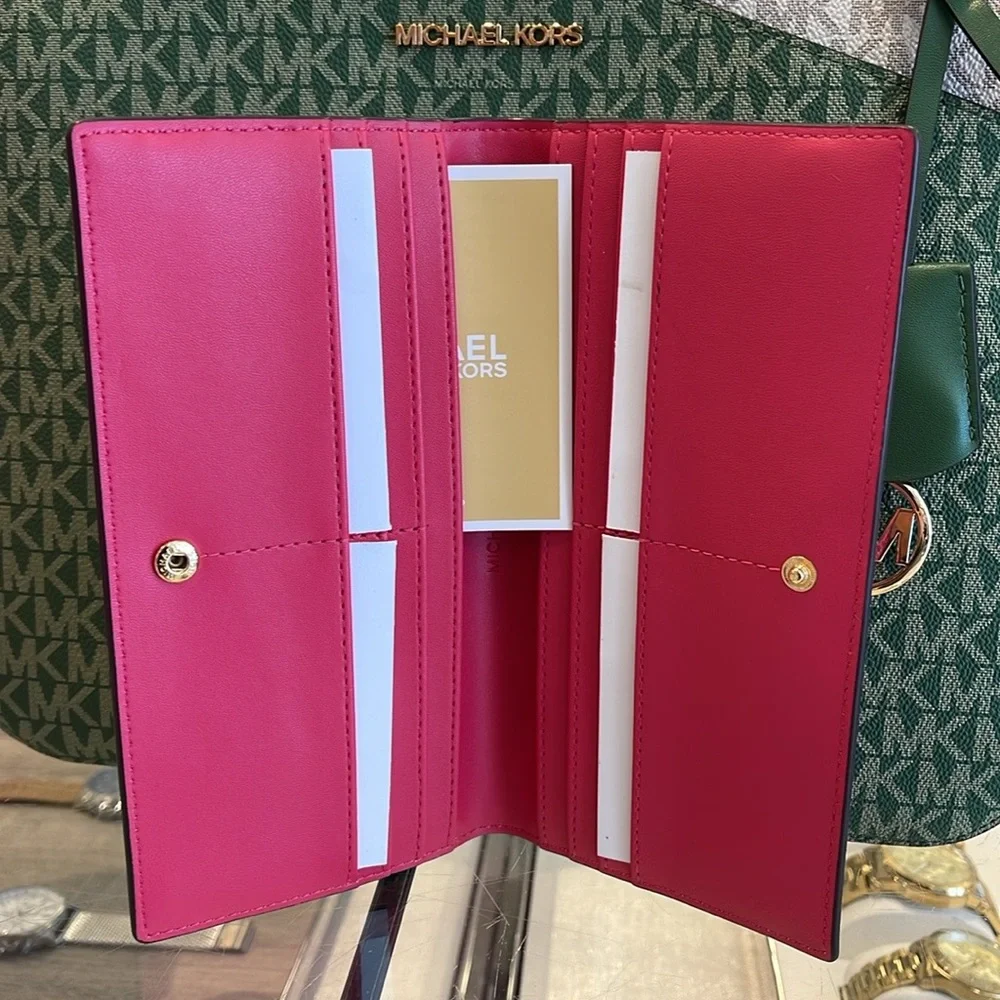 MICHAEL KORS Reed Large Snap Signature Wallet Electric Pink NWT